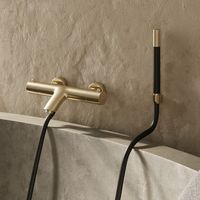 Saniclear Brass Pro thermostatische opbouw badkraan met handdouche geborsteld messing / mat goud - thumbnail