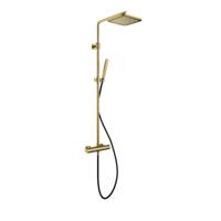 Hotbath Gal - Stortdoucheset - 220 mm Hoofddouche - 360 mm Hartafstand - Glijstang - Staafmodel Handdouche - Geborsteld Messing PVD - Opbouw - 1/2 Inch Aansluiting