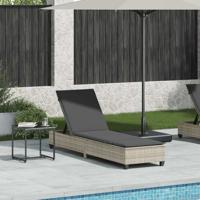 Ligstoel met kussens lichtgrijs 55x200x25,5cm polyrotan