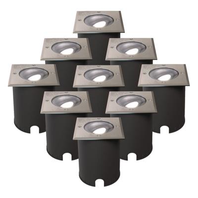 Set van 9 Cody LED Grondspots RVS - GU10 4,5 Watt 345 lumen dimbaar - 6500K Daglicht wit - Kantelbaar - Overrijdbaar - Vierkant - IP67 waterdicht