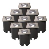 Set van 9 Cody LED Grondspots RVS - GU10 4,5 Watt 345 lumen dimbaar - 6500K Daglicht wit - Kantelbaar - Overrijdbaar - Vierkant - IP67 waterdicht
