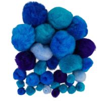 Pompons - 30x - blauwe tinten - 10-40 mm - hobby/knutsel materialen - thumbnail