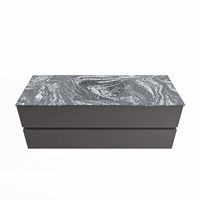 MONDIAZ VICA-DLUX 130cm badmeubel onderkast Dark grey 2 lades. Inbouw wastafel CLOUD midden 1 kraangat, kleur Lava.