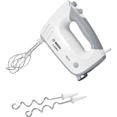 ErgoMixx 450 W mixer - BOSCH MFQ36400 wit/grijs - 5 snelheden + turbo - 2 RVS gardes - 2 RVS deeghaken -