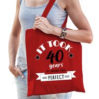 Cadeau tas voor dames - 40 en perfect - rood - katoen - 42 x 38 cm - veertig - shopper