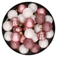 28x stuks kunststof kerstballen oudroze en wit mix 3 cm - thumbnail