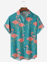 Flamingo Chest Pocket Short Sleeve Hawaiian Shirt - thumbnail