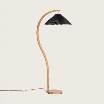 Staande lamp hout zwart stoffen Seronga kap vloerlamp 146cm
