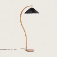 Staande lamp hout zwart stoffen Seronga kap vloerlamp 146cm