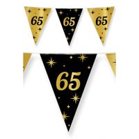 Leeftijd verjaardag feest vlaggetjes 65 jaar geworden zwart/goud 10 meter   -