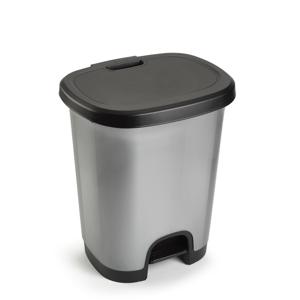 Plasticforte vuilvisbak Pedaalemmer - zilver/zwart - 27 liter - 38 x 32 x 45 cm - kunststof - afval