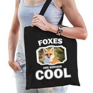 Katoenen tasje foxes are serious cool zwart - vossen/ vos cadeau tas