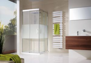 HSK Solida douchecabine hoekinstap 4-delig met schuifdeur 90x90x200cm aluminium/helder glas