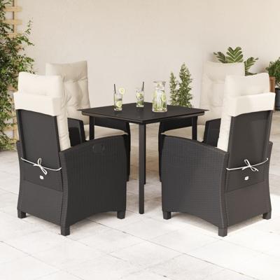 5-delige Tuinset met kussens poly rattan zwart
