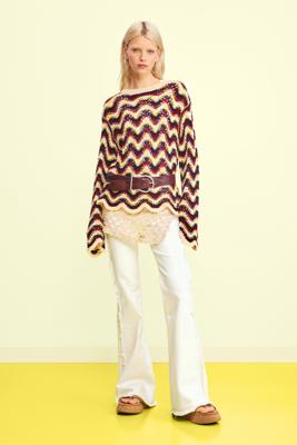 Gehaakte trui met zigzagpatroon - GREEN - M