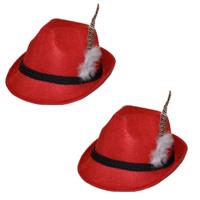 Tirolerhoed - 2x stuks - rood - volwassenen - Oktoberfest hoedje - verkleedaccessoires