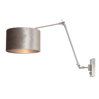 Steinhauer Wand LeeslampPrestige Chic RVS met 30cm taupe velourse kap - 8110ST