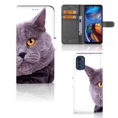 Motorola Moto E32 | Moto E32s | Telefoonhoesje | Met pasjeshouder | Kat