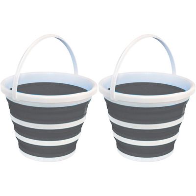 Emmer opvouwbaar - 2x - 15L - grijs/wit - kunststof en rubber