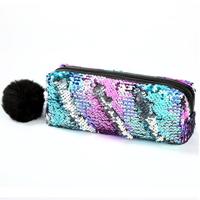 3 stuks omkeerbare Sequin potlood geval voor meisjes school levert super grote briefpapier gift magische make-up tas (Magic blauw + zilver)