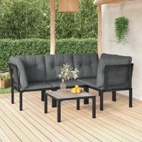 5-delige Loungeset poly rattan zwart en grijs