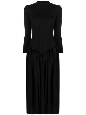 Stella McCartney robe mi-longue nervurée en laine - Noir