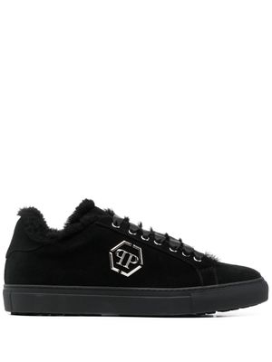 Philipp Plein baskets en cuir à plaque logo - Noir