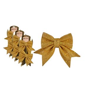 6x stuks kerstboomversieringen kleine ornament strikjes/strikken gouden glitters 14 x 12 cm