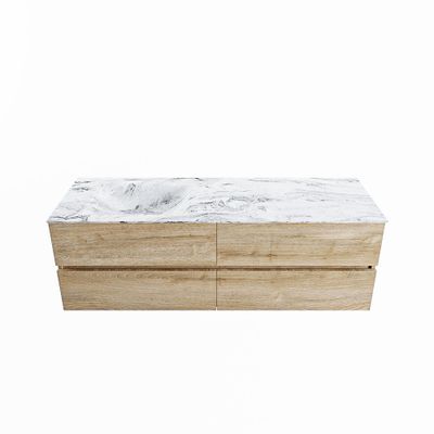 MONDIAZ VICA-DLUX 150cm badmeubel onderkast Washed Oak 4 lades. Inbouw wastafel CLOUD links zonder kraangat, kleur Glace.