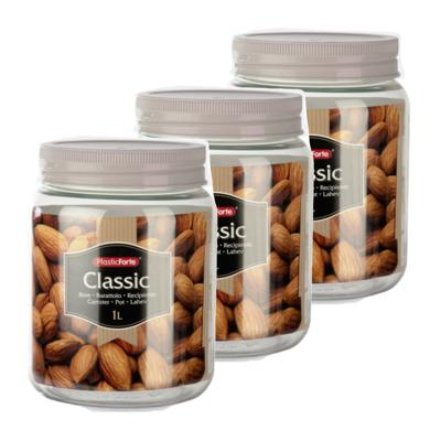 Plasticforte keuken voorraadpot - Set van 8x stuks - weckpot - taupe - 1 liter - kunststof Plasticforte keuken voorraadpot - Set van 8x stuks - weckpot - taupe - 1 liter - kunststof