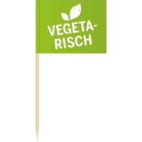 50x Vlaggetjes prikkers Vegetarisch 8 cm hout/papier - Cocktailprikkers - thumbnail