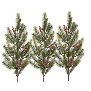 Kersttakken/dennentakken - 3x - groot - groen met bessen - 77 cm