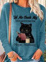 Womens Funny Black Cat With Coffee Let Me Check My Giveashitometer Nope Nothing Letter Top