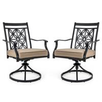 Set van 2 Draaistoelen voor Buiten met Duurzaam Metalen Frame Zacht Kussen Rugleuning met Bloemenpatroon 360° Draaibaar Bruin