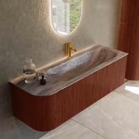 Badmeubel Mondiaz Kurve-Dlux | 135 cm | Meubelkleur Ruby | Wastafelkleur Oza | Solid surface | Wasbak rechter zijde spoelbak | 1 kraangat