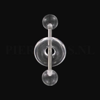 Tongpiercing acryl met donut doorzichtig