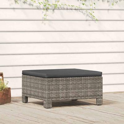 Tuinvoetenbank met kussen grijs poly rattan