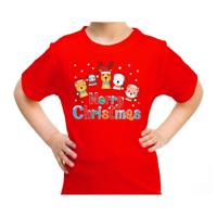 Kersttrui t-shirt - kinderen - dierenvriendjes - Merry christmas - rood - kerstkleding