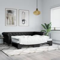 Slaapbank onderschuifbed en matrassen 90x200 cm kunstleer zwart