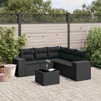 6-delige Loungeset met kussens poly rattan zwart