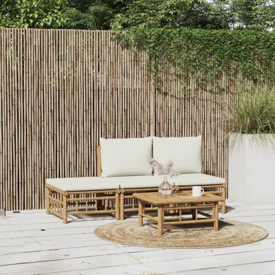 4-delige Loungeset met kussens bamboe crèmewit