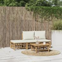 4-delige Loungeset met kussens bamboe crèmewit