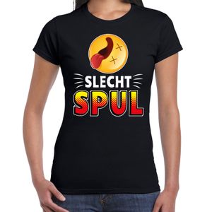 Funny emoticon t-shirt slecht spul zwart voor dames