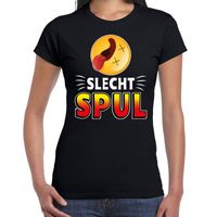 Funny emoticon t-shirt slecht spul zwart voor dames - thumbnail