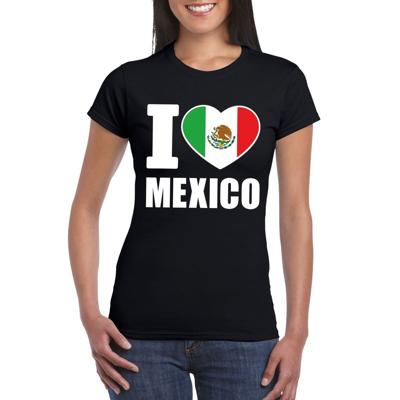 Mexico supporters kleding t-shirt - voor dames - zwart - met vlag kleuren print - korte mouwen
