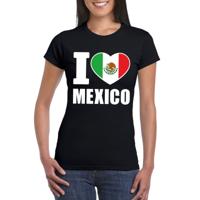 Mexico supporters kleding t-shirt - voor dames - zwart - met vlag kleuren print - korte mouwen
