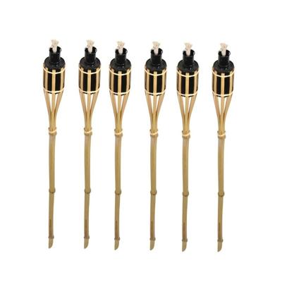 Bellatio design Tuinfakkels - 6x stuks - bamboe - 60 cm - navulbaar - fakkels