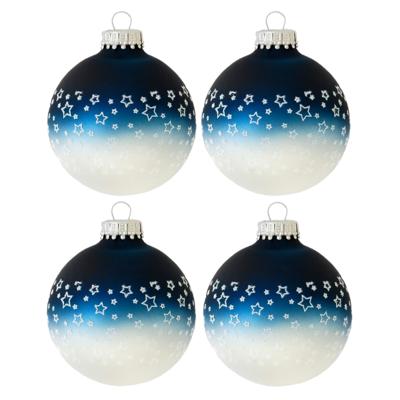 4x stuks luxe glazen kerstballen 7 cm blauw/wit met sterren