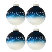4x stuks luxe glazen kerstballen 7 cm blauw/wit met sterren