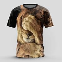 Leeuw Grappig Retro vintage Casual Street Style Voor heren 3D-afdrukken T-shirt Buitensporten Feestdagen Uitgaan T-shirt Bruin Khaki Korte mouw Strakke ronde hals Overhemd Lente zomer Kleding S M L Lightinthebox